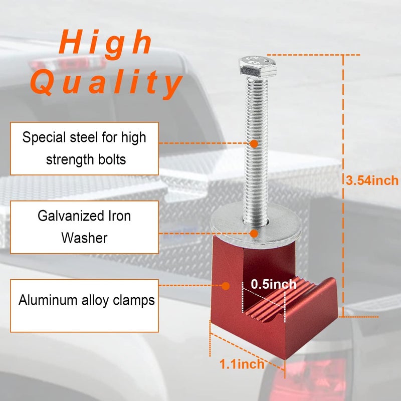 Binazon J Hook Crossover Tool Box Mounting Clamps for Pickup Truck Tool Box Mount Tie Downs (4 PCS, Red) - Image 4